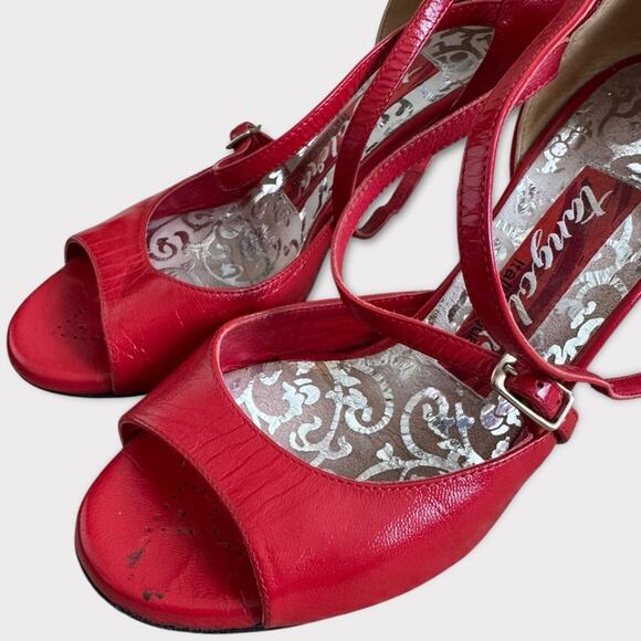 Tangolera Argentine Tango Red Vero Cuoio Italian Leather Strappy Heels- Size 6.5 - Picture 4 of 11